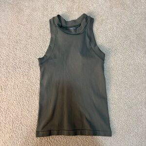 Ribbed Sleeveless Tank Top in Olive Green